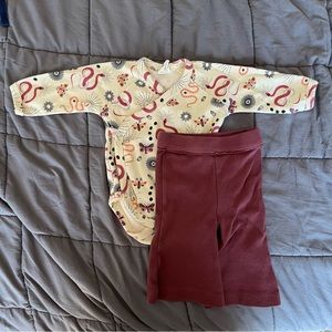 Long sleeve kimono bodysuit in Mystic & flare leg pant in Sangria